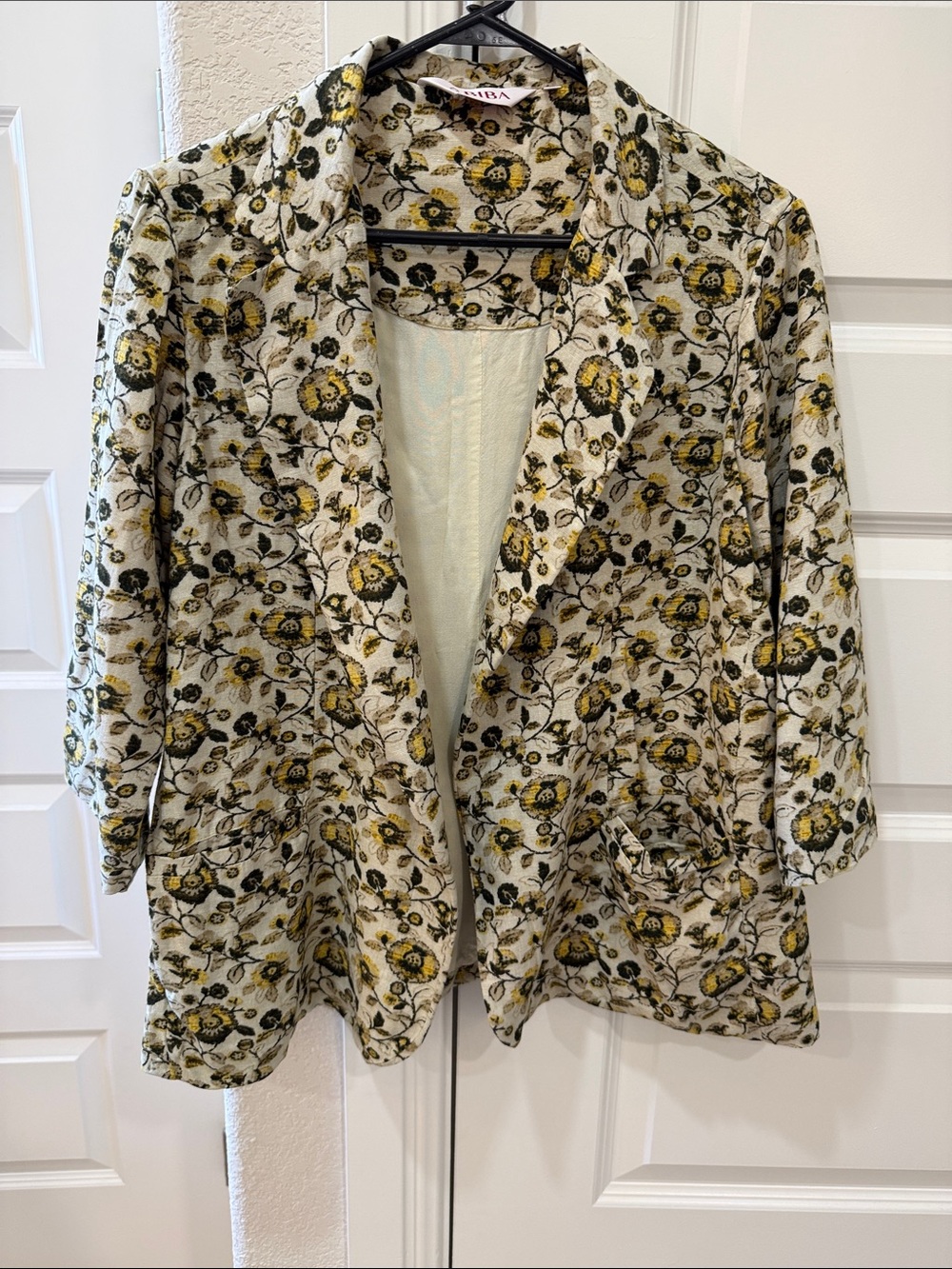 Biba Cream Floral Blazer with Yellow and Green Motif